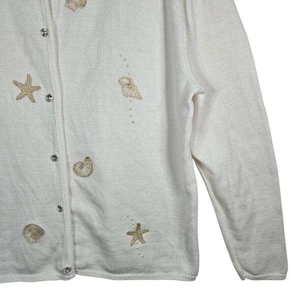 Tia Designs Sweater Women 2XL Cardigan Beaded Seashell Starfish Made USA Vintage - Picture 7 of 13